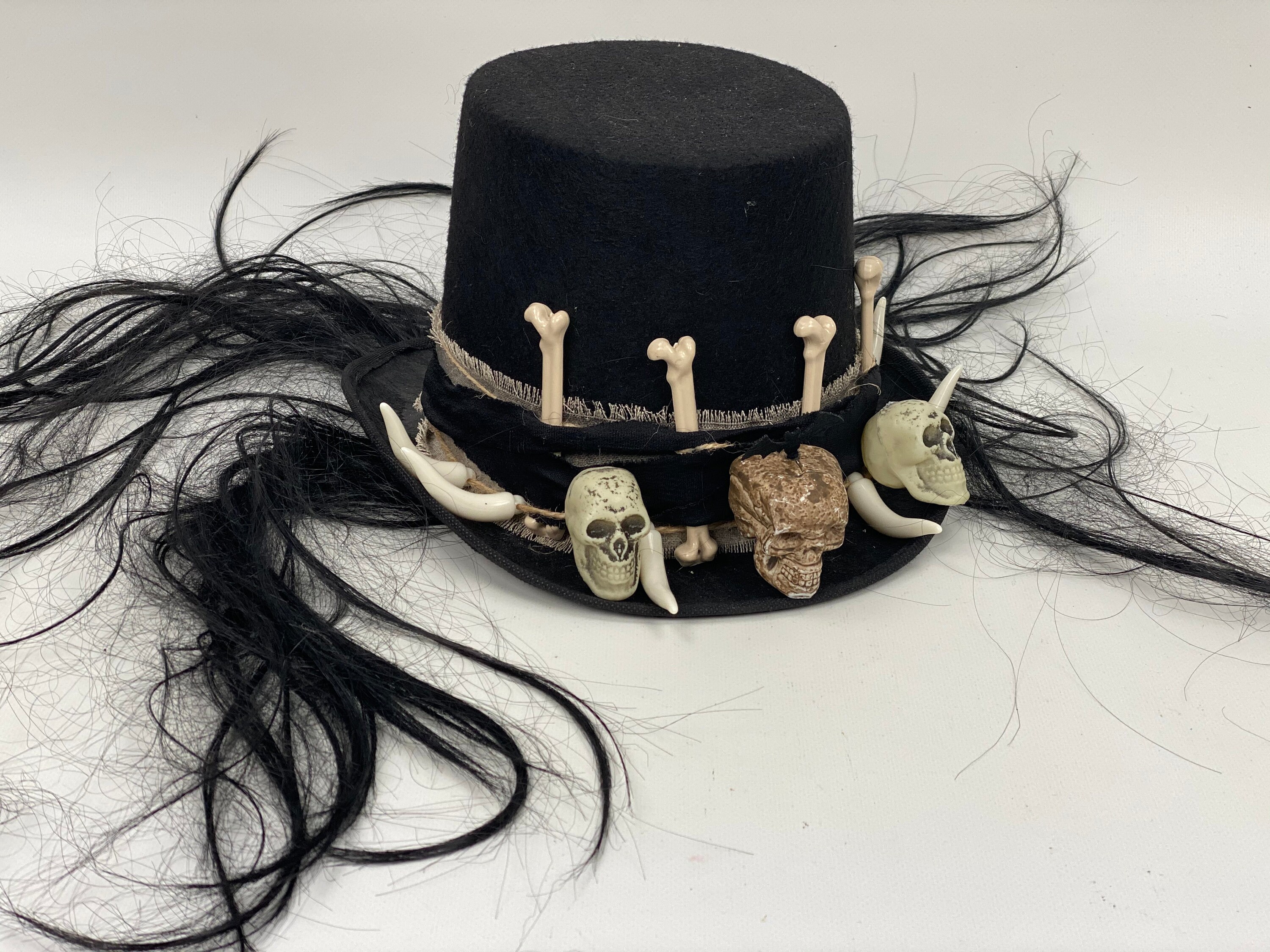 Baron Samedi top hat Voodoo top hat with hairTop hat black Etsy