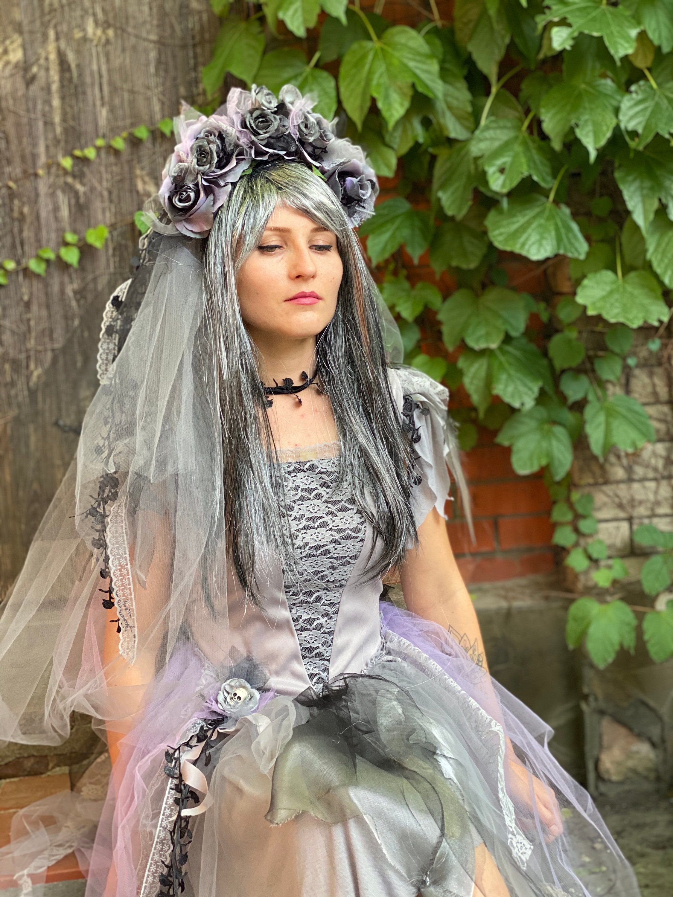 Halloween Braut Schleier - 57cm Mit Blumenmuster, Grusel-Look - Perfekt Für Horror-Partys