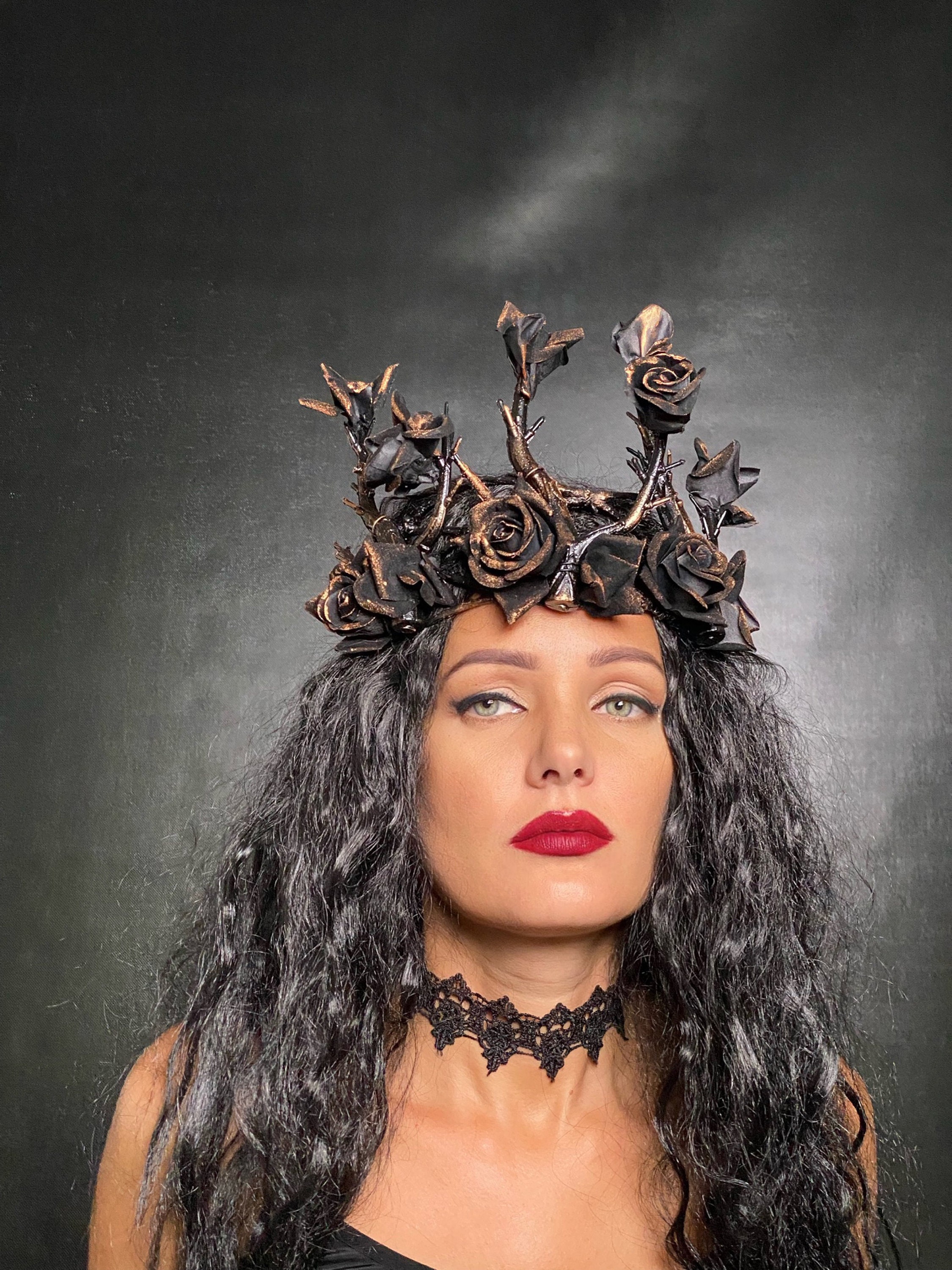 Mardi Gras Costume, Dark Forest Rose Crown, Gothic Headpiece  display picture 2