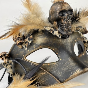 Voodoo Carnival Mask, Feathers and Skulls Mask, Aboriginal accessory, Accessory for African party, Voodoo Party, Halloween Accessory image 2