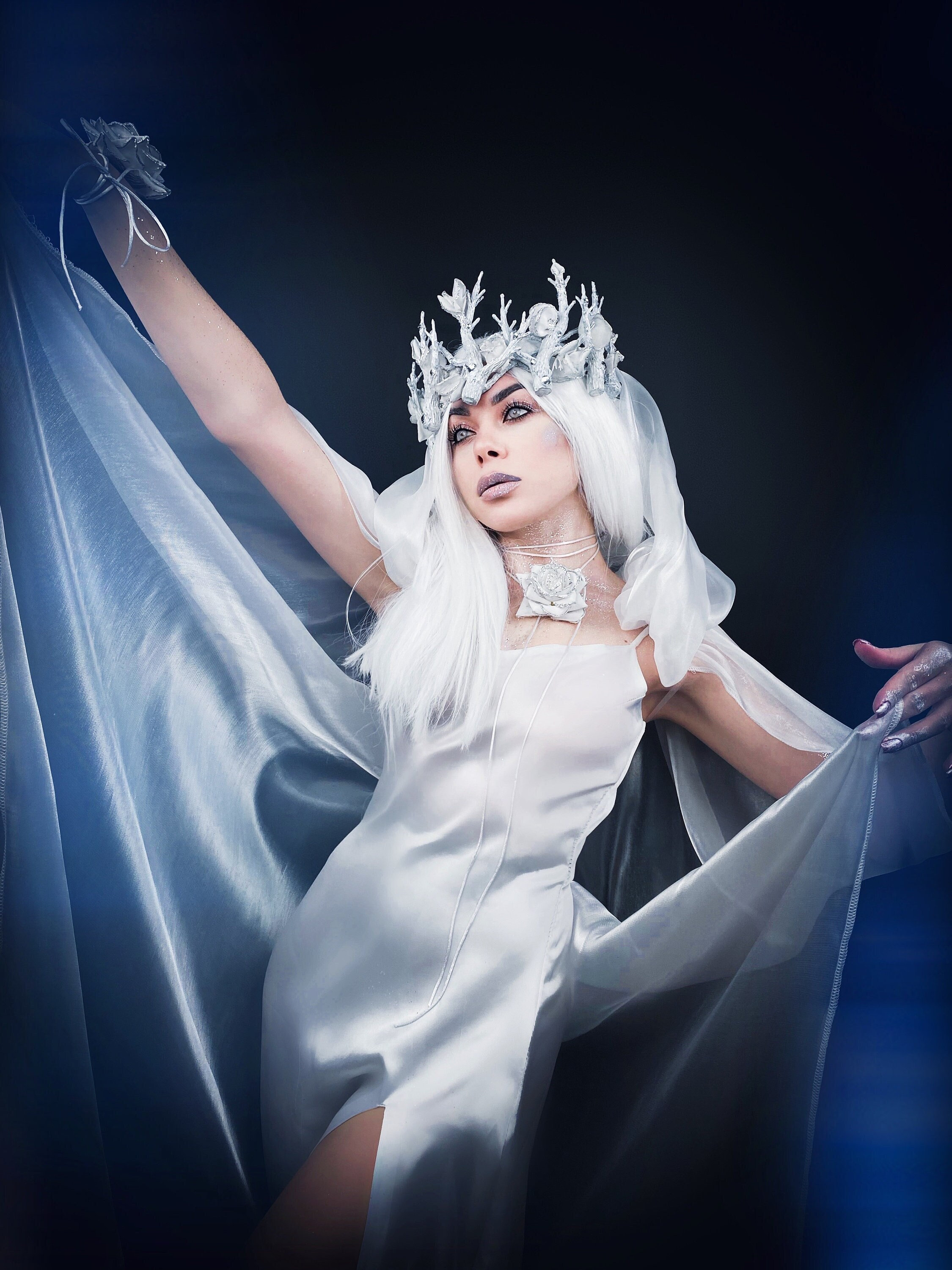 [ETSY HANDMADE] SNOW GEISHA FAIRY HEADPIECE Winter Goddess/ Snow Queen Crown: Lace Halo Headpiece With  main image 4