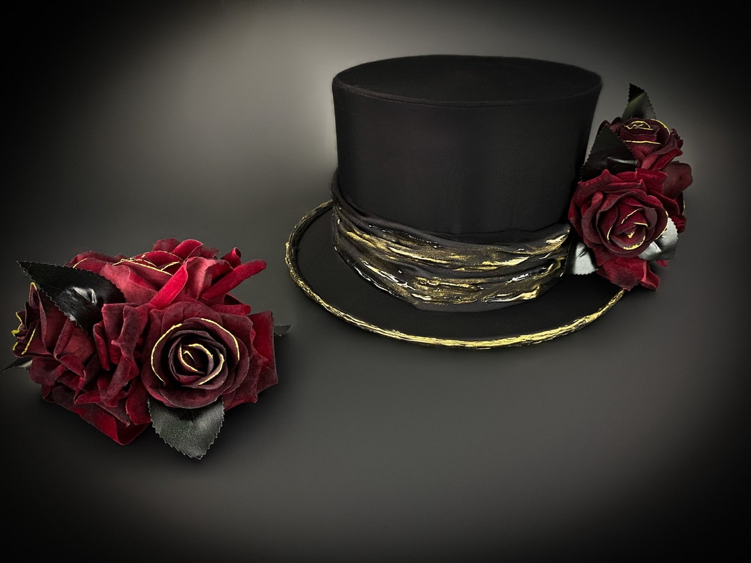 Black Velvet Top Hat With Red Roses, Gothic Victorian Style - Etsy