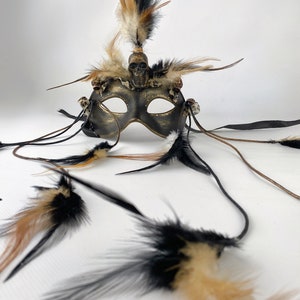 Voodoo Carnival Mask, Feathers and Skulls Mask, Aboriginal accessory, Accessory for African party, Voodoo Party, Halloween Accessory image 1