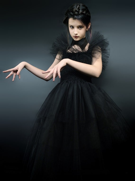 Trendy Wednesday Girl Dress, Wednesday Costume, Wednesday Black Full Dress,  Addams Cosplay Costume, Raven Dance, Tiktok Trend, Halloween 