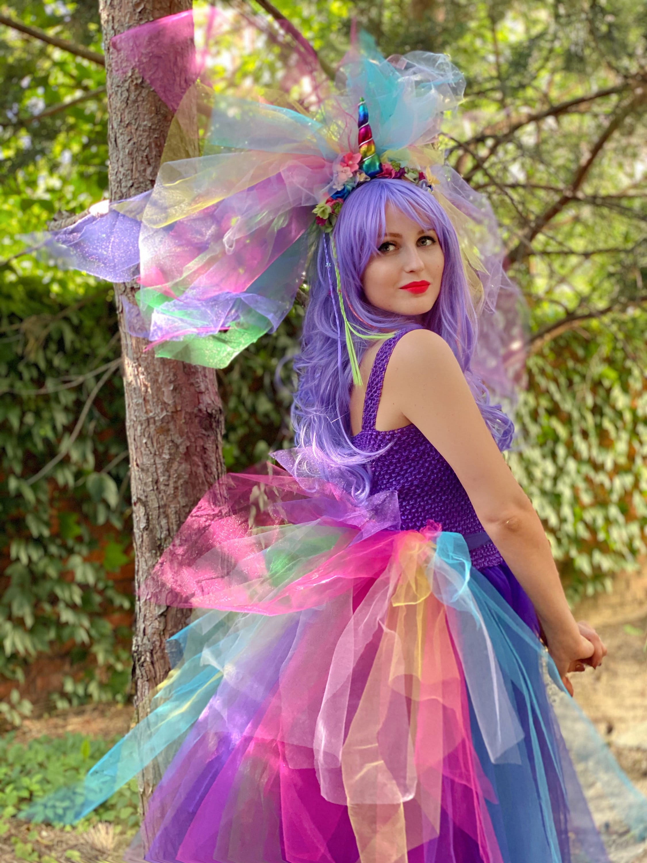 Cappello Sciarpa Multifunzionale Unicorno E Arcobaleno Per Ragazze - Viola - Morbido Ed Elastico