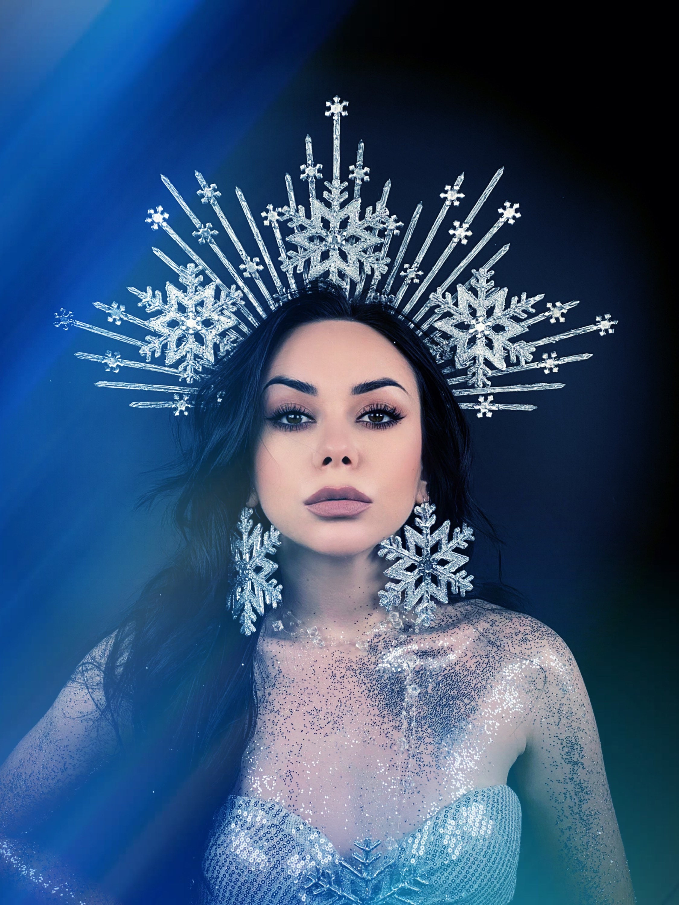 スノーフレークヘッドピース、アイスハロークラウン、花嫁の冬のヘッド  