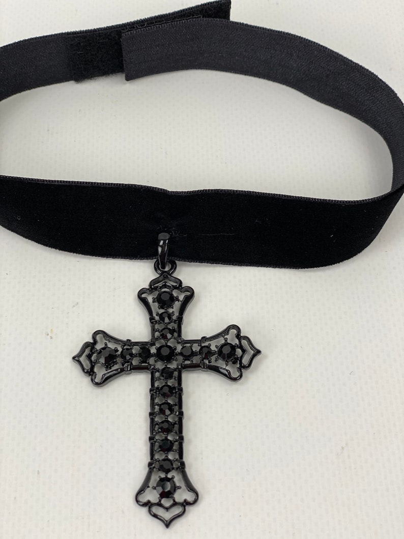 Gothic Cross, Gothic Jewelry, Gothic Necklace, Victorian Cross Pendant, Medieval Choker, Renaissance Necklace, Cross Choker image 6