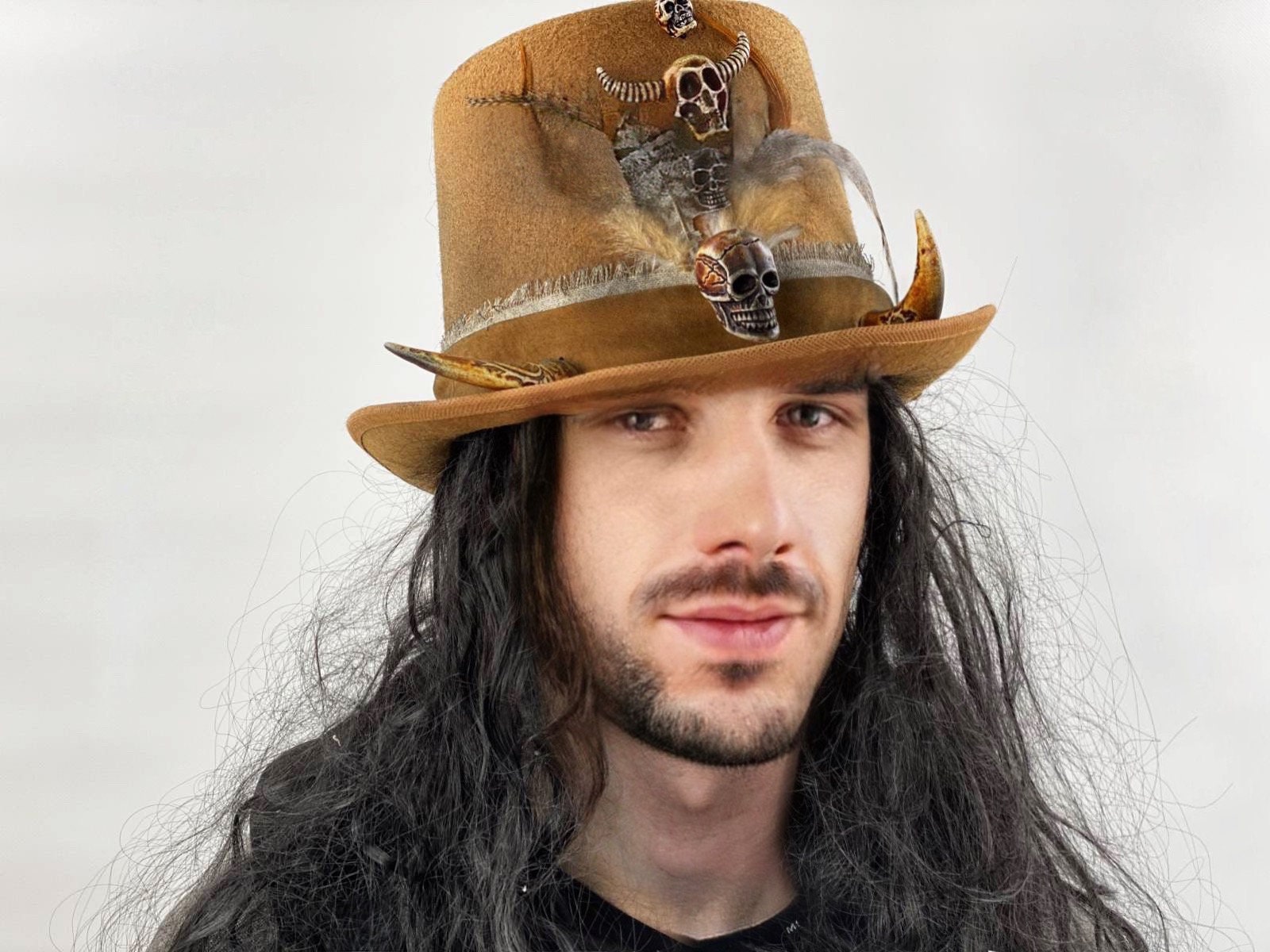 Voodoo Top Hat Halloween Costume Top Hat With Hair Strands Etsy