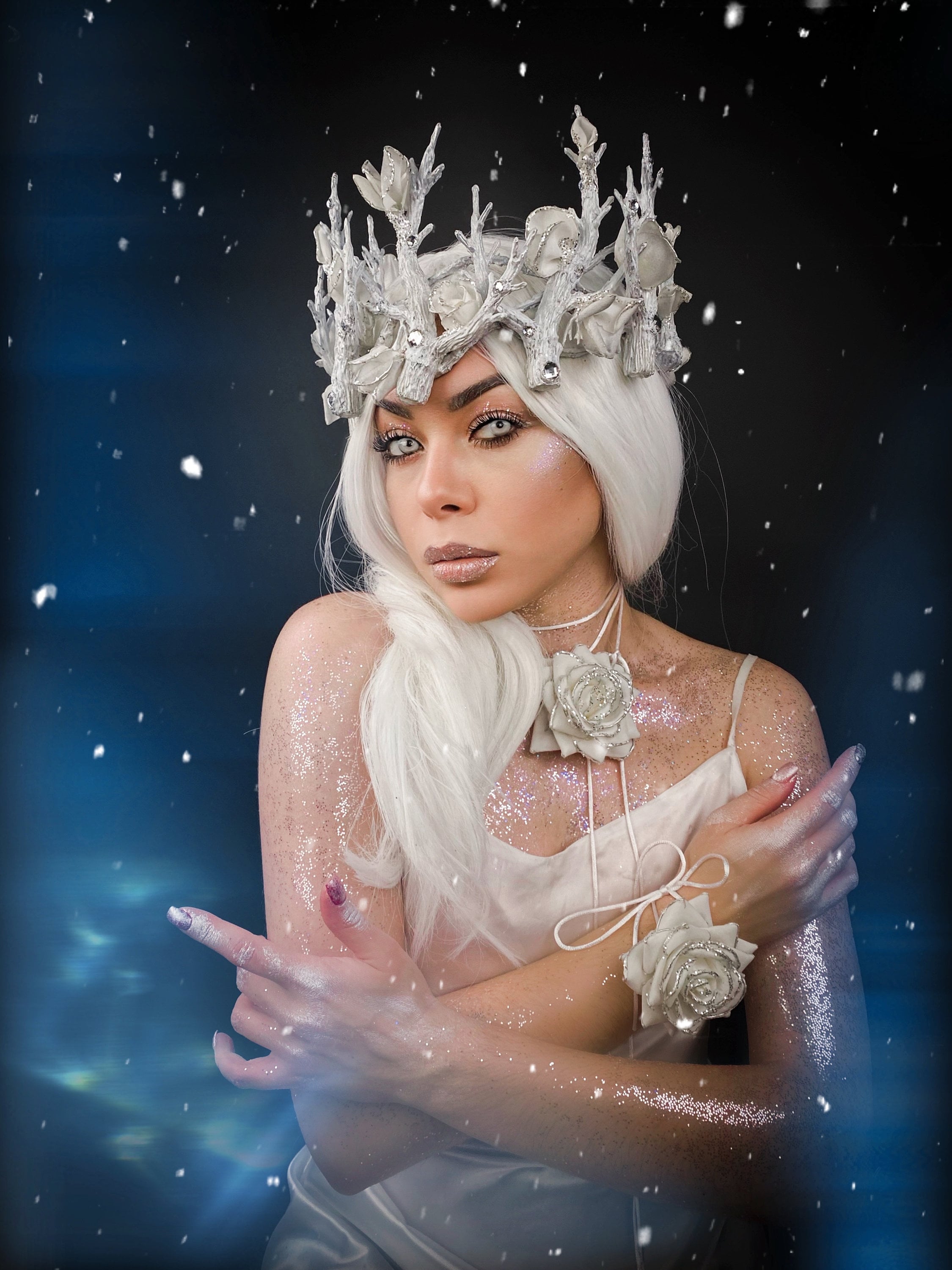 [ETSY HANDMADE] SNOW GEISHA FAIRY HEADPIECE Winter Goddess/ Snow Queen Crown: Lace Halo Headpiece With  main image 3