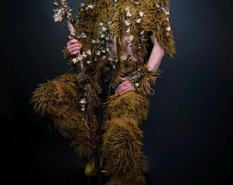 Halloween, Faun Costume Accessories Set, Faux Fur Cape, Leg Wraps, Necklace