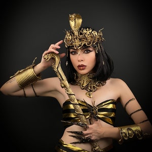 Cleopatra Crown, Gold cobra headpiece, Gold crown, Cleopatra style headpiece, Goddess Crown, Egypt princess, Medusa Gorgon tiara, Gold crown image 6