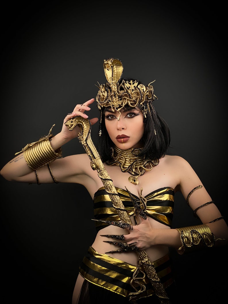 Cleopatra Crown, Gold cobra headpiece, Gold crown, Cleopatra style headpiece, Goddess Crown, Egypt princess, Medusa Gorgon tiara, Gold crown image 6