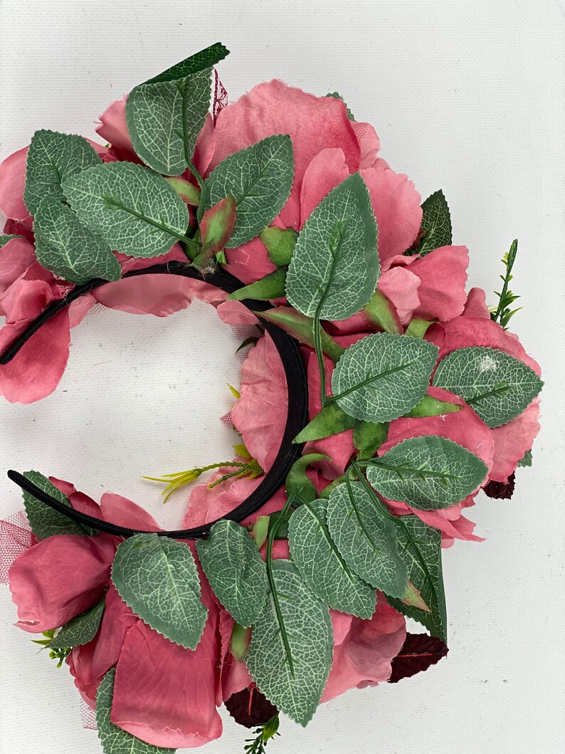 Halo Roses Crown,Large Flower Crown,Boho Headdress,Bridal Florar Crown,Flower Festival Wreath,Wedding Hair Accessory,Bohemian Flower Wreath