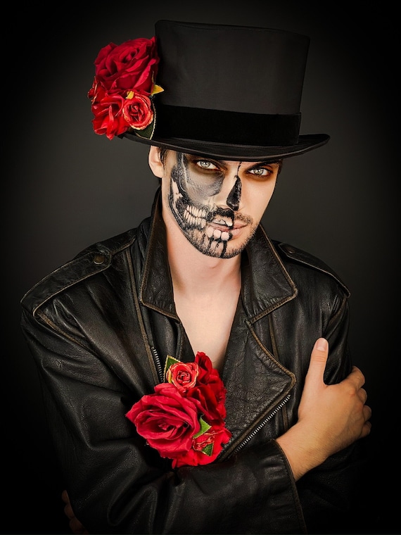 Day Of The Dead Top Hat with Roses Day Of The Dead Top Hat with Roses