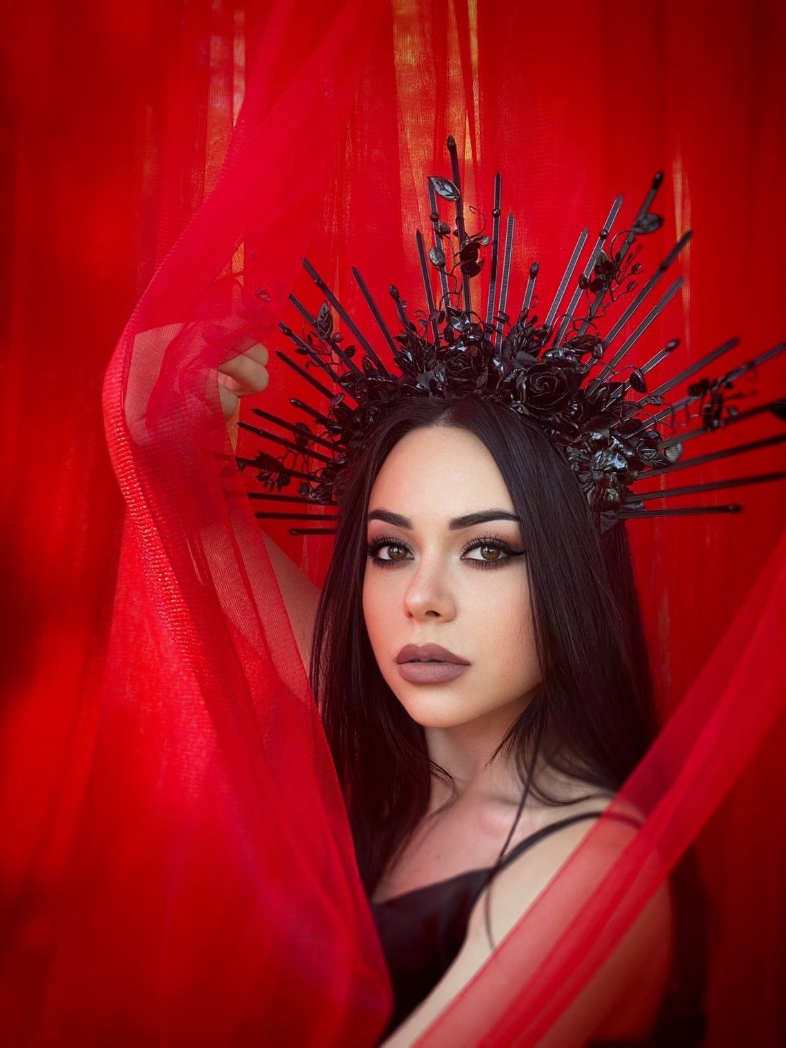 Goddess Headdress Gothic Headpiece Black Queen Sunburst Etsy