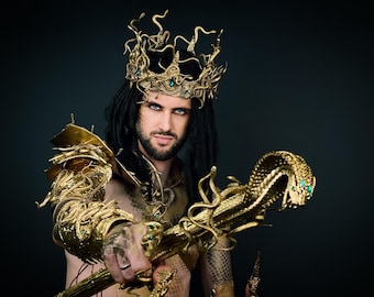 Halloween, Gold Medusa Crown, Gothic Snake Headband, Male Costume