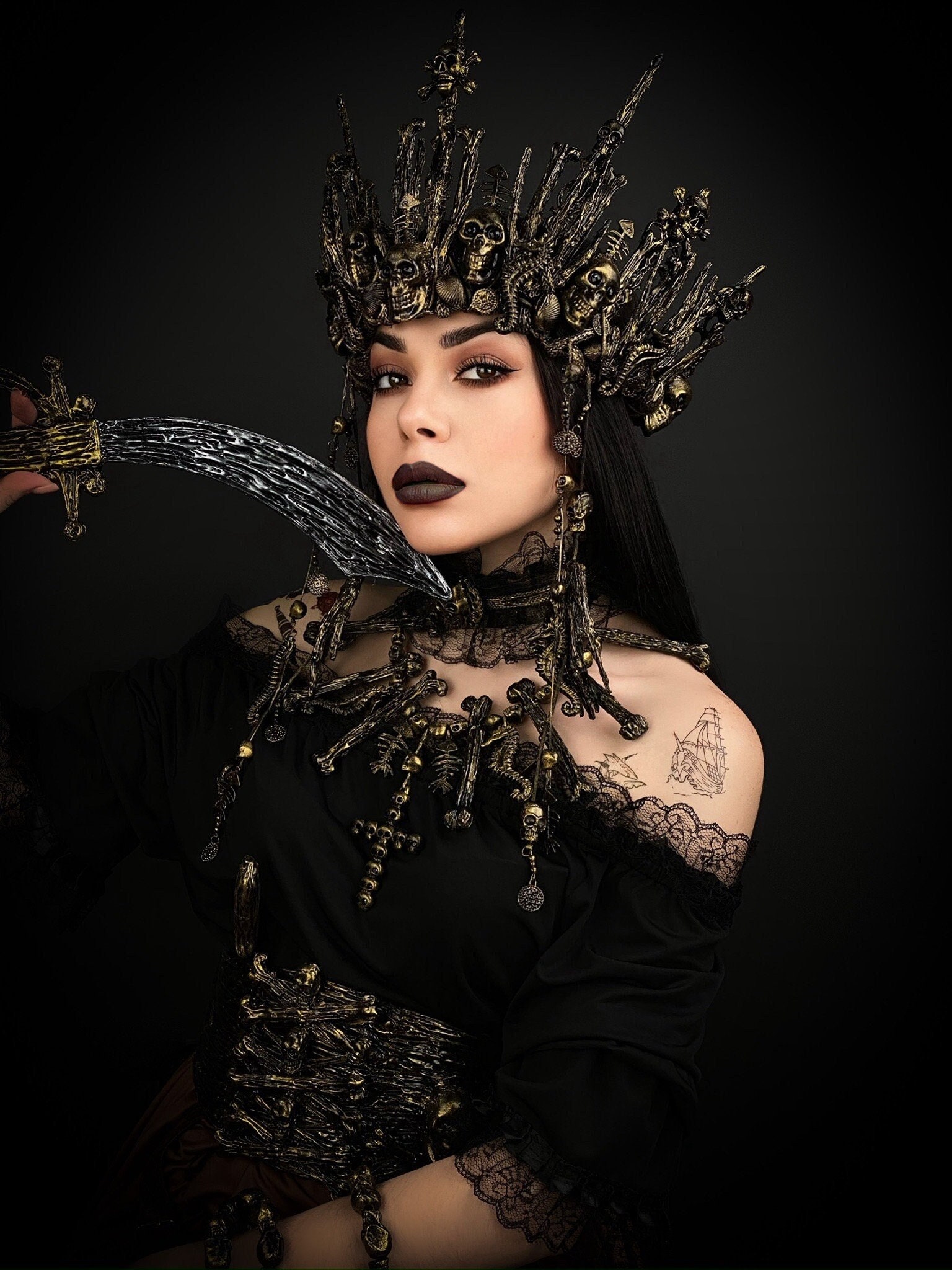 Pirate Queen Tiara, Gold Tiara, Costume Headpiece, Halloween Crown, Cosplay il_fullxfull.5673902951_f5vw.jpg main image 4