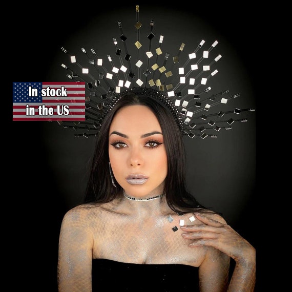 Goddess Mirror Glass Geometric Halo Disco Crown Headpiece Festival Headband il_fullxfull.5466199864_me8a.jpg main image 3