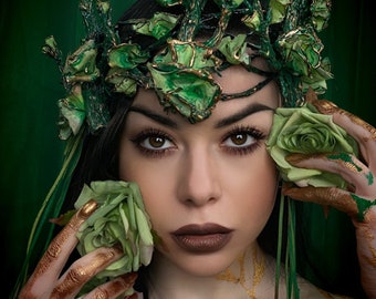 Nymph Flower Tiara, Green Fairy Tiara, Branch Rose Crown