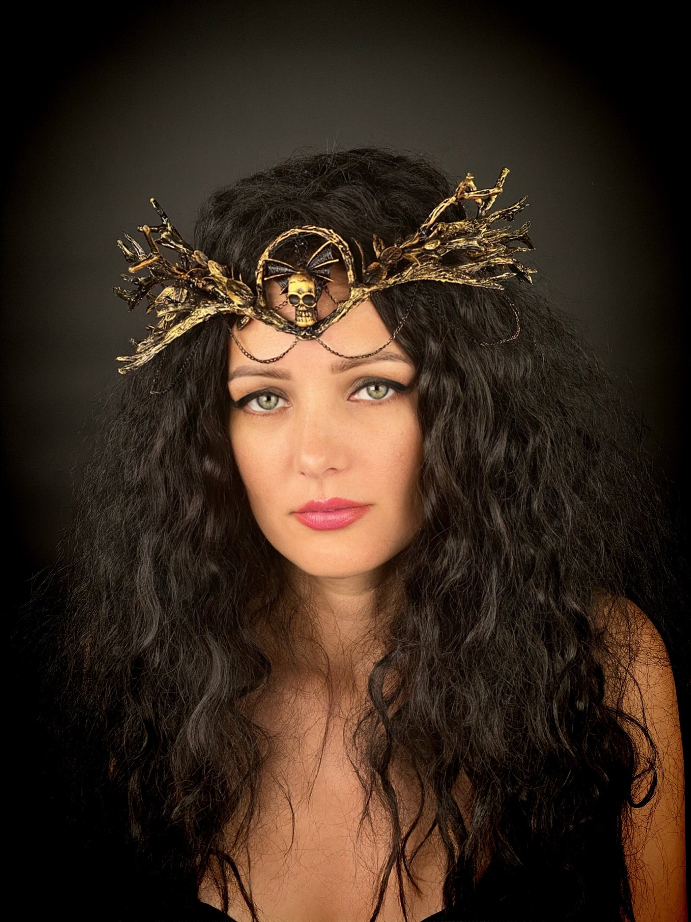 Dark fairy headpiece, Woodland tiara, Goth crown wedding, Gothic headpiece Woodland Vintage Black Elven crown Gothic Wedding Fairy  main image 3