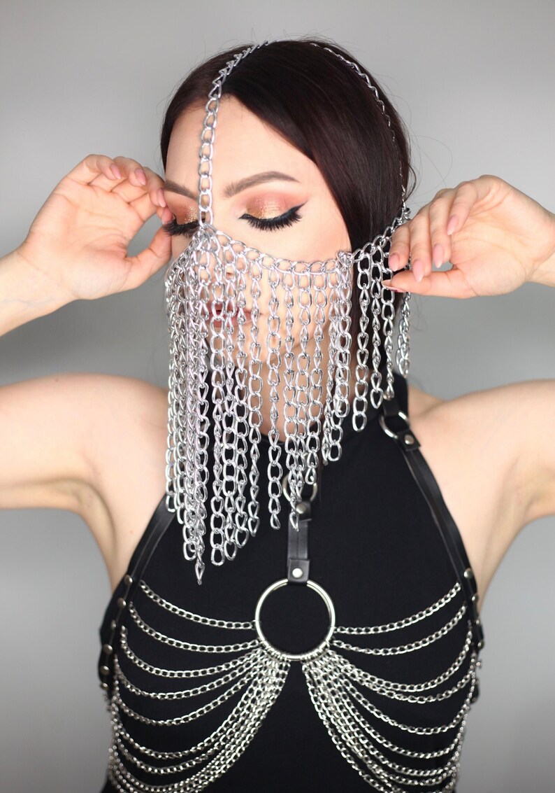 Chain Face Mask for Women Harness Chain Mask Silver Face Etsy