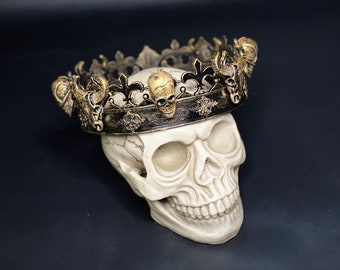 Gothic crown, Death Skull crown, Burning Man, Cosplay crown, Halloween men&#39;s headwear, Larp, King of skulls, Large mens crown