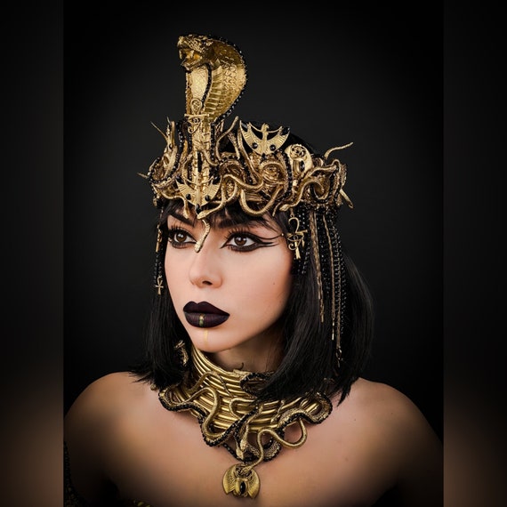 Corona Cleopatra, copricapo cobra d'oro, corona d'oro, copricapo