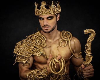 Halloween, Gold Medusa Gorgon Crown, Luxury Snake Headdress, Gothic Costume