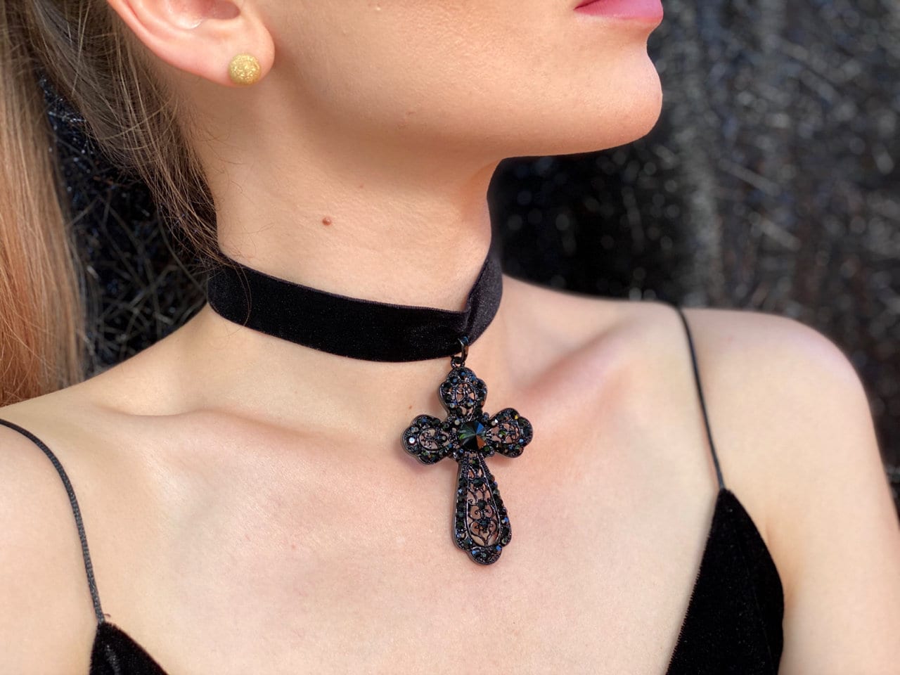 Black Velvet Medieval Choker Renaissance necklace Cross Choker Black Velvet Choker with Gothic Cross Gothic Jewelry Gothic Necklace
