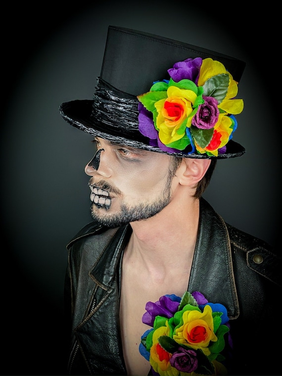 Day Of The Dead Top Hat with Roses Day Of The Dead Top Hat with Roses