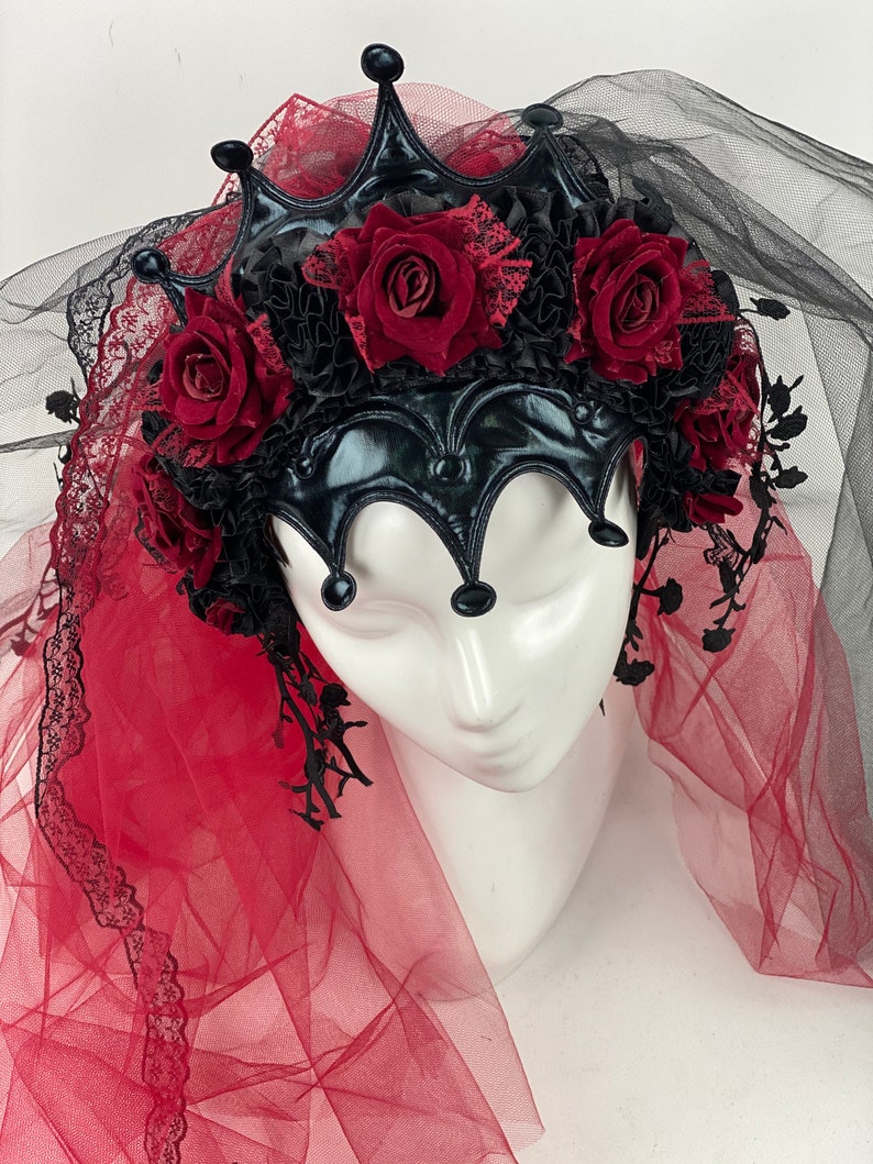 Gothic Black Burgundy Crown With Veil Gothic Wedding Veil Etsy