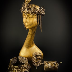 Cleopatra Crown, Gold cobra headpiece, Gold crown, Cleopatra style headpiece, Goddess Crown, Egypt princess, Medusa Gorgon tiara, Gold crown image 9