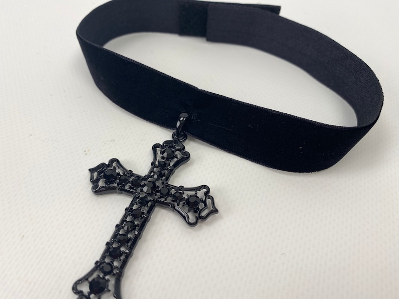 Gothic Cross, Gothic Jewelry, Gothic Necklace, Victorian Cross Pendant, Medieval Choker, Renaissance Necklace, Cross Choker image 5