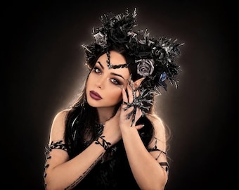 Burning man, Dark Elf Crown, Gothic Flower Headpiece, Woodland Tiara