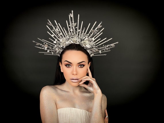 Bronze & silver festival crown tiara halo w spikes Shop Halo Crown - Rhinestone Sunburst Spiked Halo Crown  main image 3