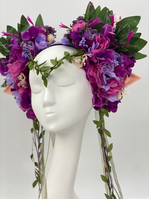 Elf Flower Headdress, Violet Flower Crown, Large Purple