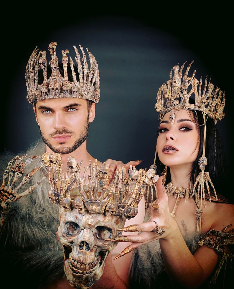 Voodoo crowns for couples, Voodoo Priestess and Voodoo Priest, Skull Queen and Skull King, Gothic Crown, Evil Queen and Dark King image 5