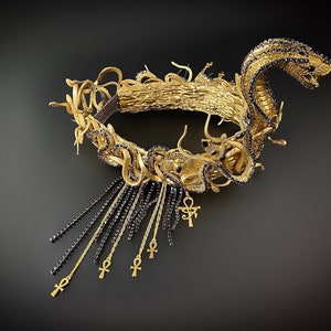 Cleopatra Crown, Gold cobra headpiece, Gold crown, Cleopatra style headpiece, Goddess Crown, Egypt princess, Medusa Gorgon tiara, Gold crown image 10