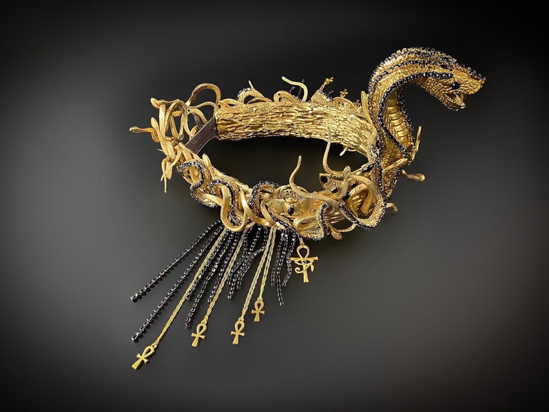Cleopatra Crown, Gold cobra headpiece, Gold crown, Cleopatra style headpiece, Goddess Crown, Egypt princess, Medusa Gorgon tiara, Gold crown image 10