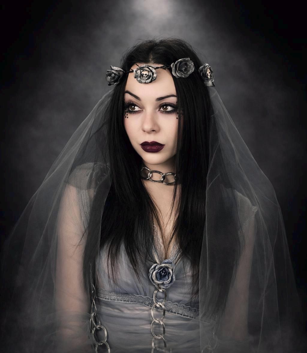 Zombie Bride Costume Accessories Bridal Veil Gothic Floral Crown Gloves Hallowee HOWAF Halloween Day of the Dead Headband Veil Rose Floral  main image 4