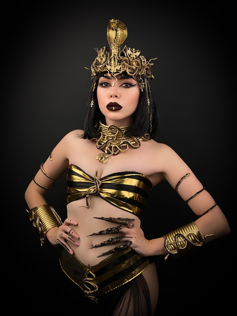 Cleopatra Crown, Gold cobra headpiece, Gold crown, Cleopatra style headpiece, Goddess Crown, Egypt princess, Medusa Gorgon tiara, Gold crown image 7