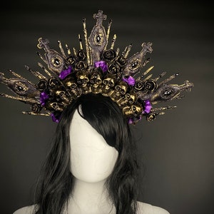 Corona de halo de calavera, halo de Halloween, corona de halo gótica, corona de diosa oscura, tocado de terror de Halloween, tocado del Día de los Muertos
