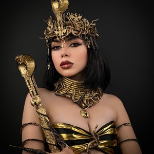 Cleopatra Crown, Gold cobra headpiece, Gold crown, Cleopatra style headpiece, Goddess Crown, Egypt princess, Medusa Gorgon tiara, Gold crown image 5