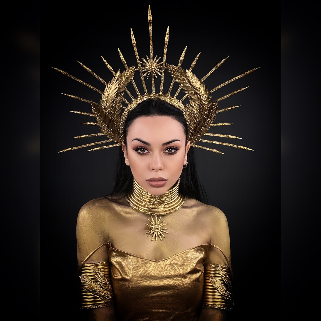 Mardi Gras Costume, Gold Sunburst Crown Headband, Glitter  display picture 3