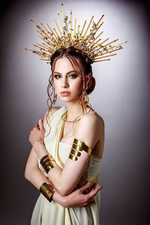 Burning Man, Gold Sunburst Goddess Crown, Spiked Halo  display picture 2