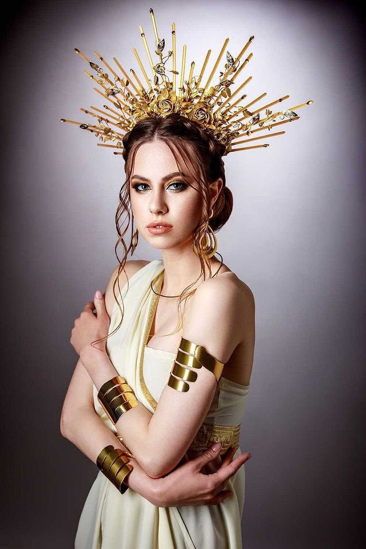 Burning Man, Gold Sunburst Goddess Crown, Spiked Halo  display picture 3