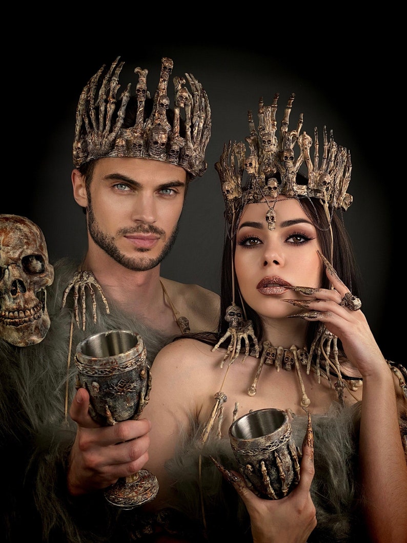 Voodoo crowns for couples, Voodoo Priestess and Voodoo Priest, Skull Queen and Skull King, Gothic Crown, Evil Queen and Dark King image 3