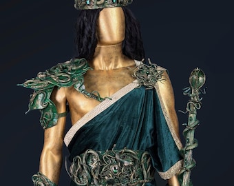 Halloween, Green Medusa Crown, Snake King Headdress, Male Gothic Costume