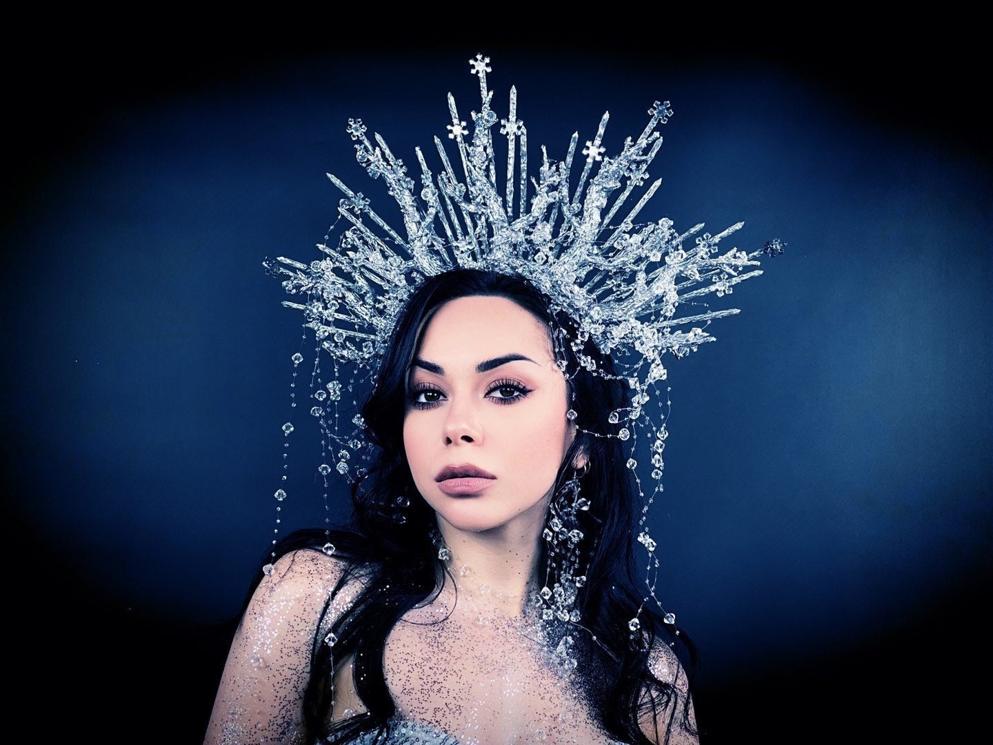 Snow crystal crown, Woodland crown, Christmas Halo crown, Ice queen, Crown with snowflakes, Bride winter headdress, Ice crown, Winter halo