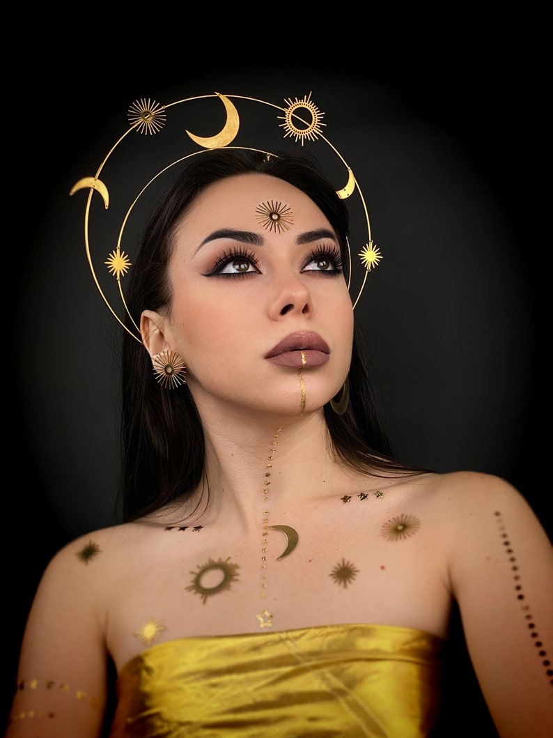 Goddess Headdress Galaxy Glitter Halo Headpiece Met Gala Etsy